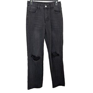 Shein Women's Jeans Black Distressed High Rise Size Small Tall